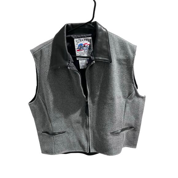 Schaefer Outfitter Wool Vest Men’s XL Leather Collar Made USA Yellowstone Style